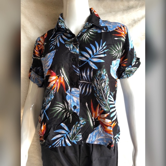 Kemeja pendek daun tropical A020