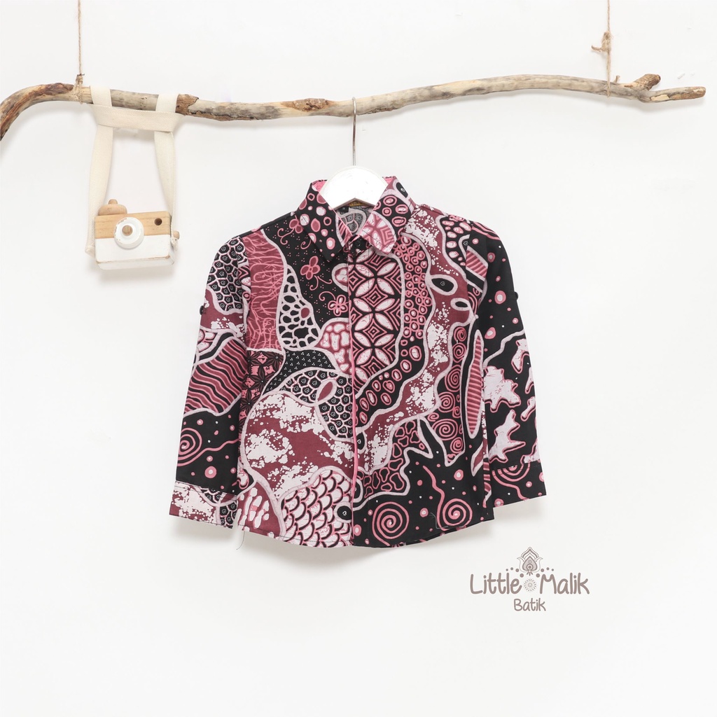 READY STOCK Kemeja Batik Anak / Ayah Lengan Panjang By Little Malik Batik, Warna Pink Fusia