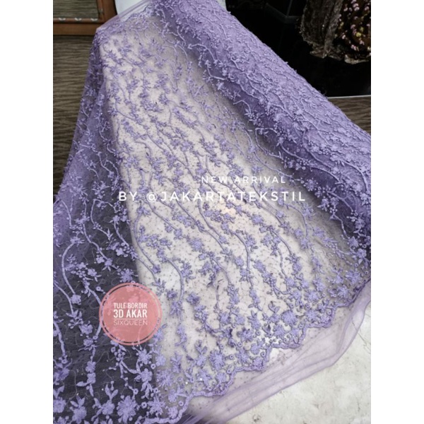 KEBAYA TULE TILE AKAR BORDIER 3D WITH SIXQUEEN (Harga per 0.5 meter)