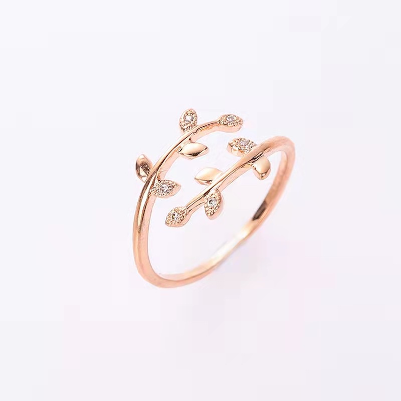 European and American simple leaf ring diamond cross ring female lady leaf diamond open ring retro ring