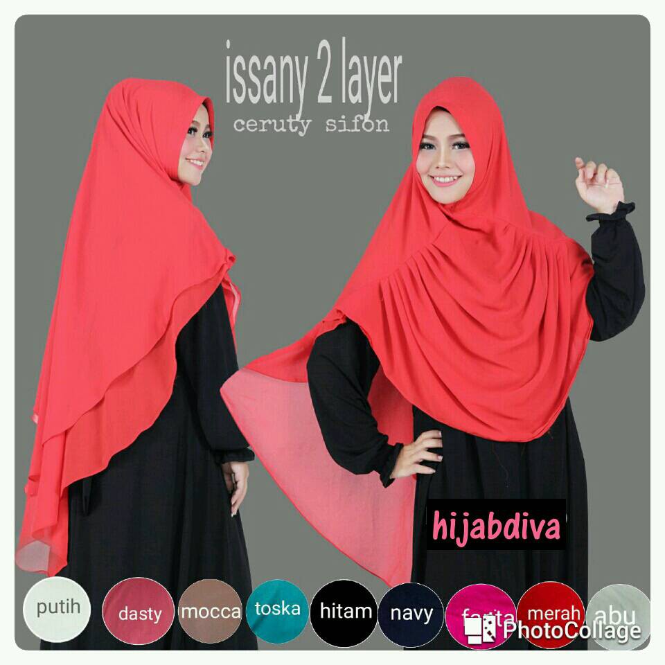 hijab khimar syar,39i ISYANI 2 LAYER bergo ceruti non pet
