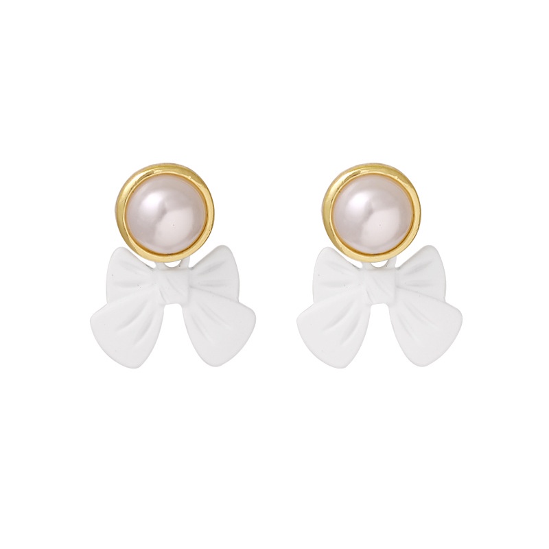 Sterling silver jarum Korea busur Putih anting-anting elegan internet pengaruh gaya Dingin Tinggi se