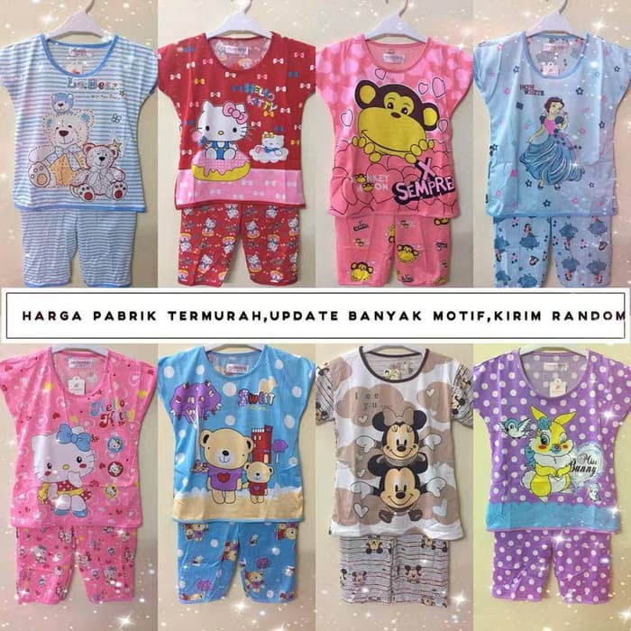 baju tidur piyama 3/4 anak 3-12 tahun stelan fashion murah tanah abang - 3-4 tahun