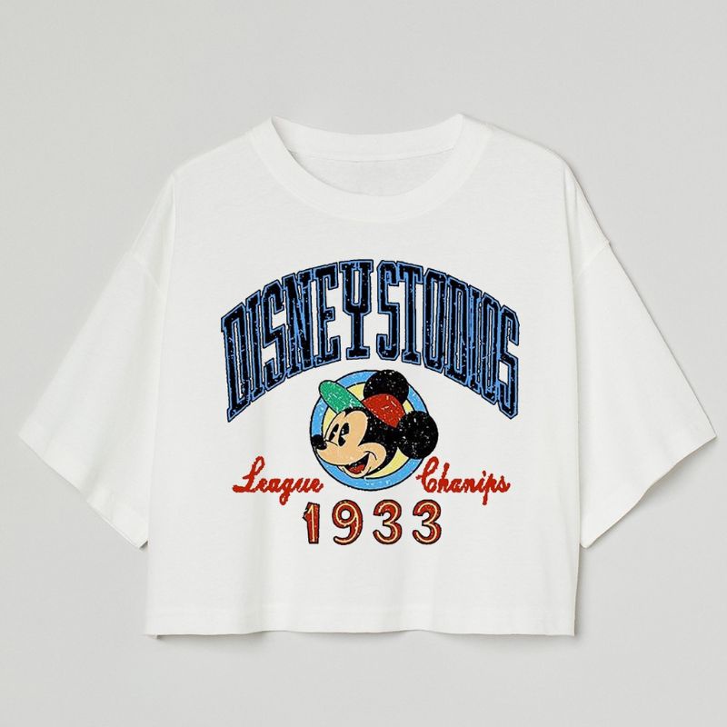 CROP TEE VINTAGE MICKEY MOUSE | KAOS CROP TOP WALT DISNEY OVERSIZE PUTIH WANITA| WHITE CROPTEE WOMAN