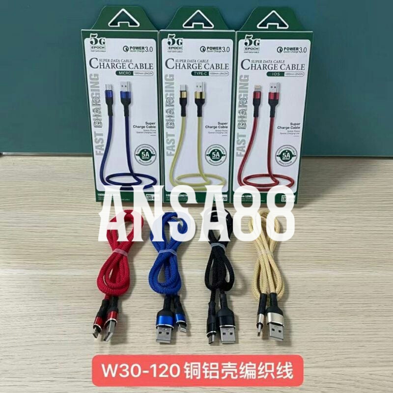 5G kabel micro usb fast charging 3A metal head kabel data tipe C fast charging kabel casan android