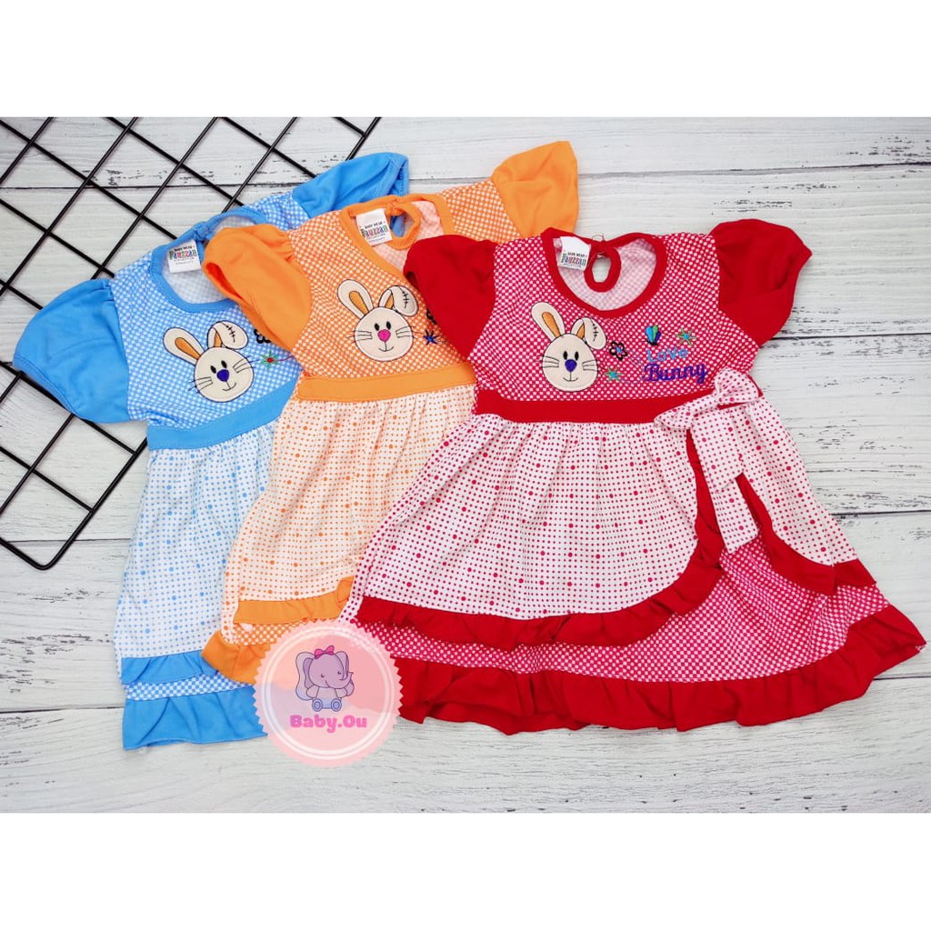 Dress Bayi Perempuan Motif Bunny / Baju Bayi Perempuan  Merk Rifky / Baby.ou