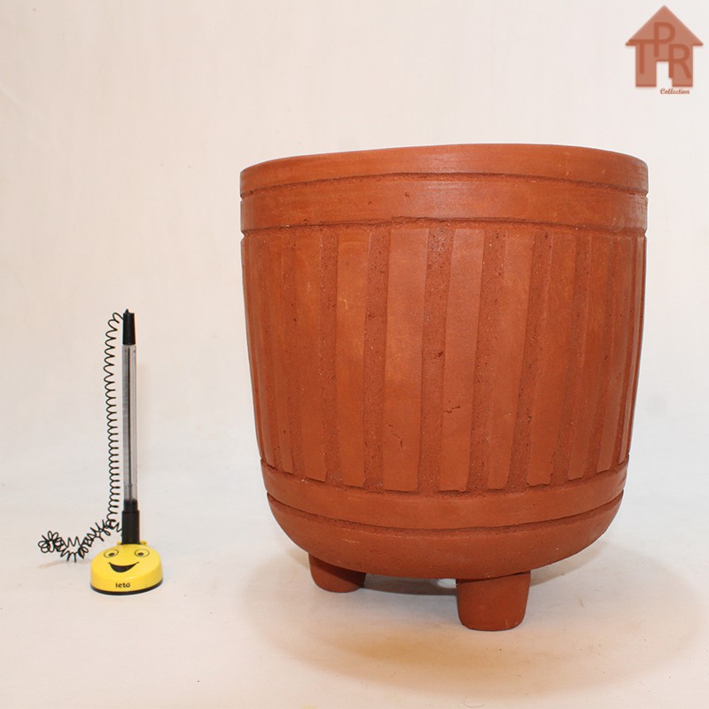 Terakota Pot Kaki-3 Ukir Jeruji - D20/23