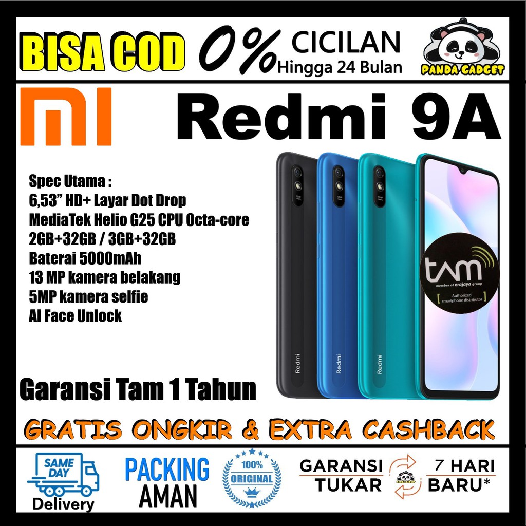 Xiaomi Redmi 9A TAM 2/32GB  3/32GB | 2 / 32 GB  3 / 32 GB | Grey Blue Green 9 A Garansi Resmi