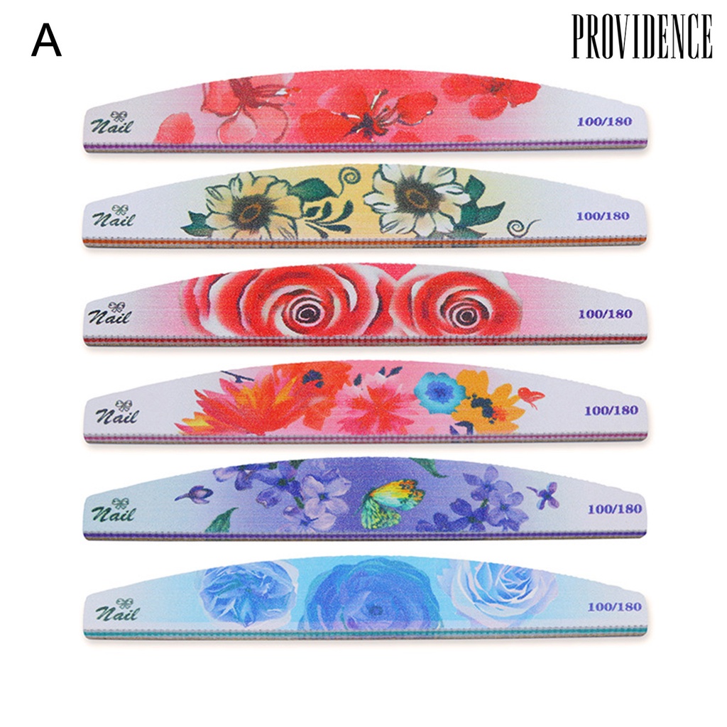 Providence 6Pcs/Set Nail File Half Moon Shape Double Side Sandpaper Nail Buffer Colorful Professional Manicure Tools for Female