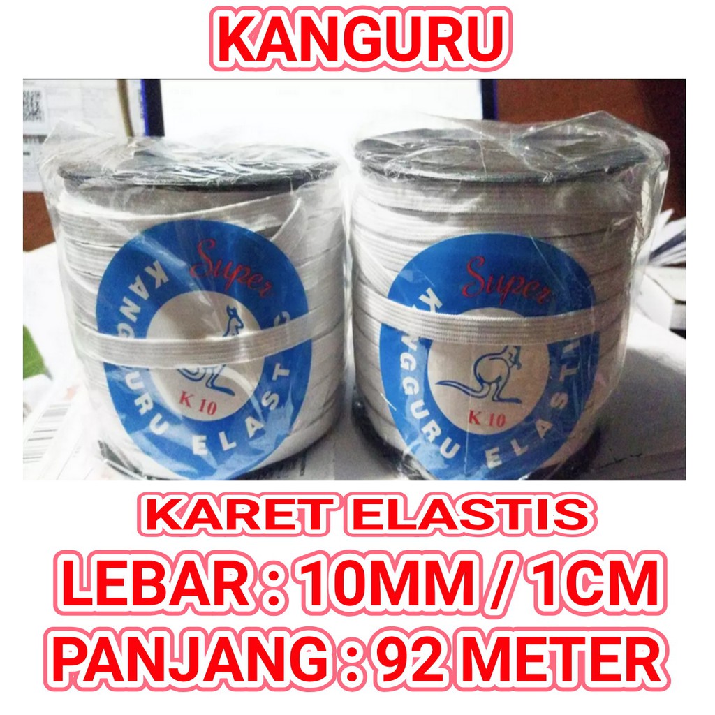 karet elastis kangguru 1cm /10mm putih panjang 92 meter