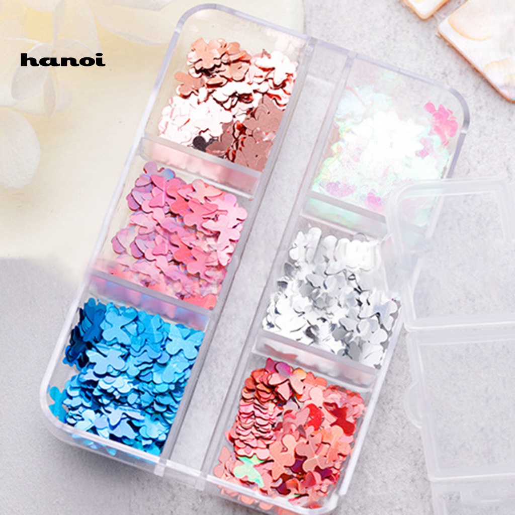 Han_ 6 Sekat / Kotak Payet Butterfly Untuk Dekorasi Nail Art