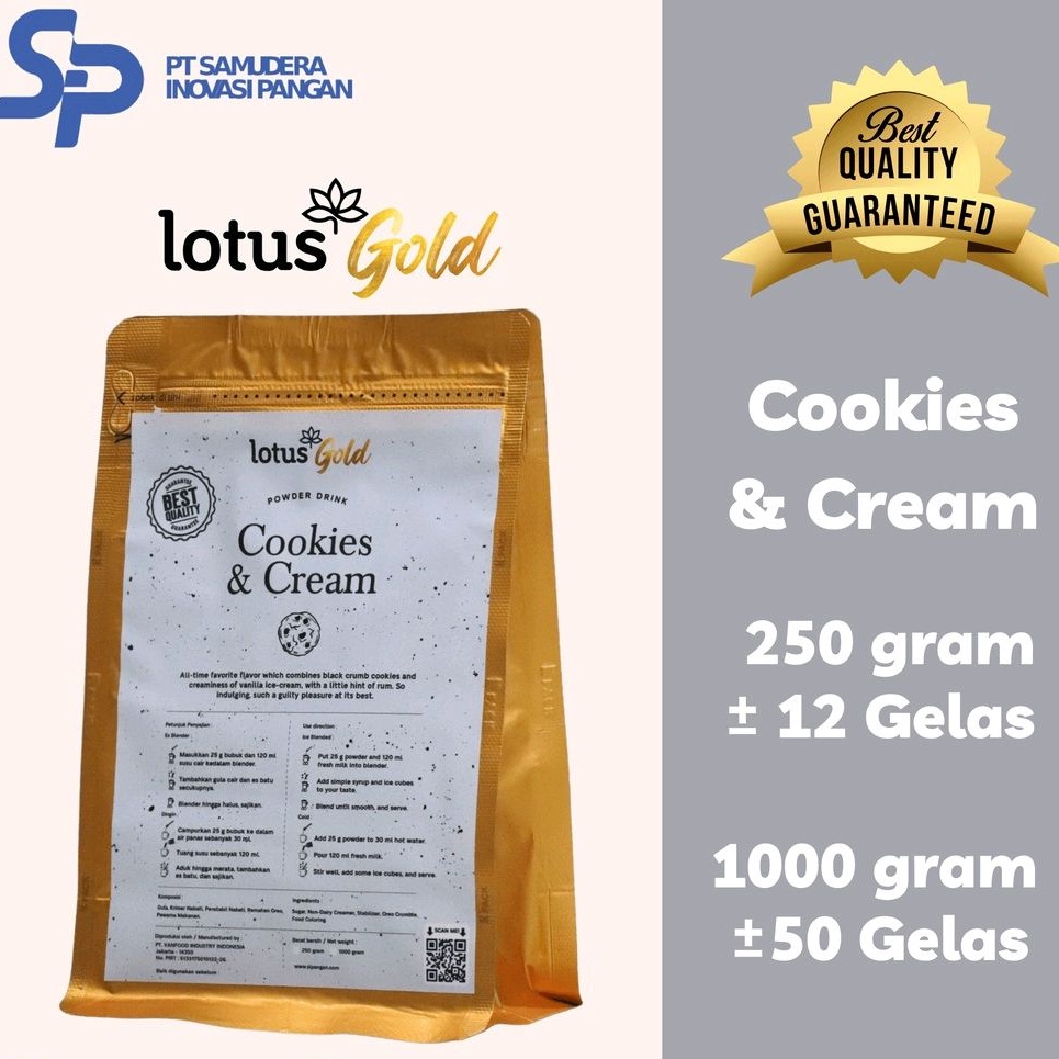 

Lotus Gold Premium Cookies and Cream Powder - Bubuk Minuman Rasa Biskuit Premium