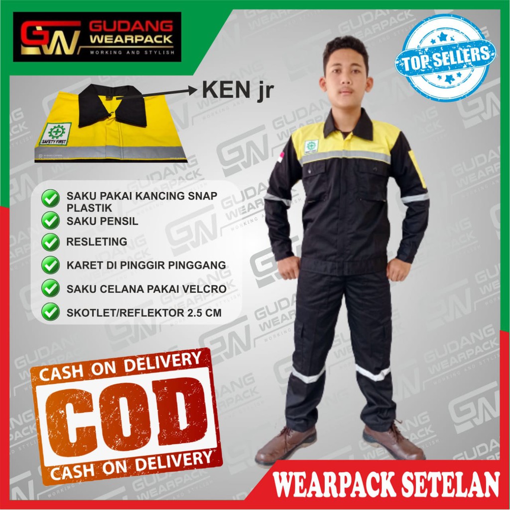 Star Wearpack - Setelan Baju &amp; Celana Warna Atasan Hitam Kombinasi Kuning Lengan Panjang