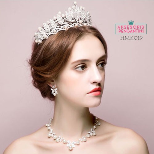 Aksesoris Royal Pengantin Modern l Paket Crown Kalung Anting Wedding- HMK019