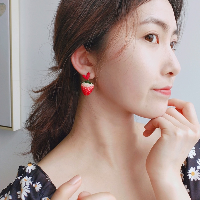 Sun Jiayu Zhu mengkilap gaya yang sama anting-anting mahasiswa lucu manis buah anting-anting stud wa