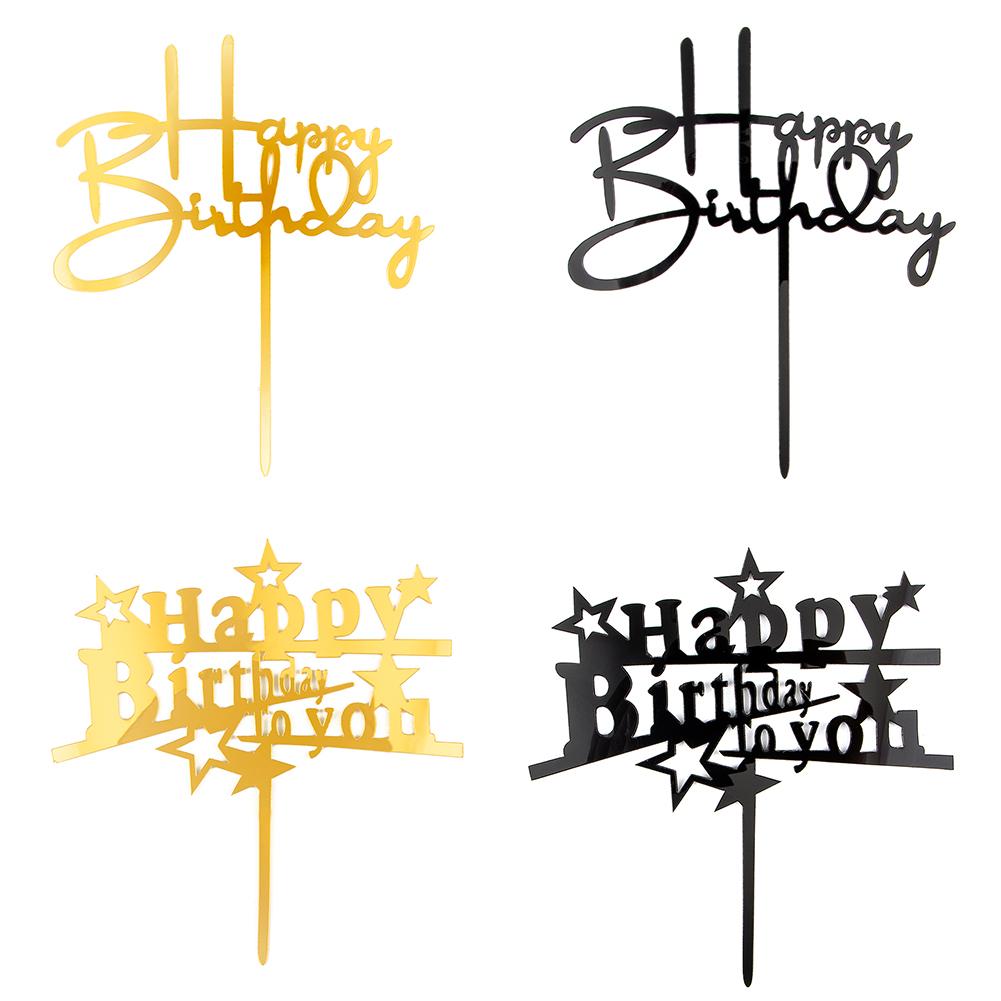 Topper Kue Desain Tulisan Happy Birthday Bahan Akrilik Warna Emas Dan Silver