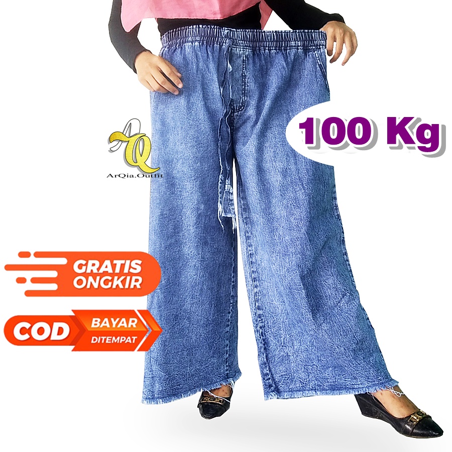 Kulot Wanita Jumbo BB 100 kg Celana Kulot Jeans Wanita Jumbo Kekinian Terbaru Big Size