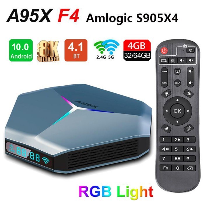 TJbox Android Tv Box A95X F4 Amlogic S905X4 4GB/64GB 8K Android10 USB3
