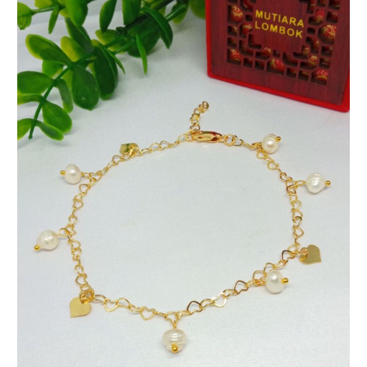 GELANG KAKI MUTIARA AIR TAWAR LOMBOK GELANG KAKI RHODIUM GOLD GELANG JUNTAI MUTIARA RANTAI RHODIUM G