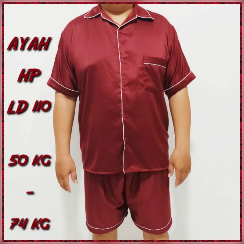 baju tidur satin pria celana pendek set piyama cowok lengan setelan LD 110 120 Jumbo lakiLaki dewasa