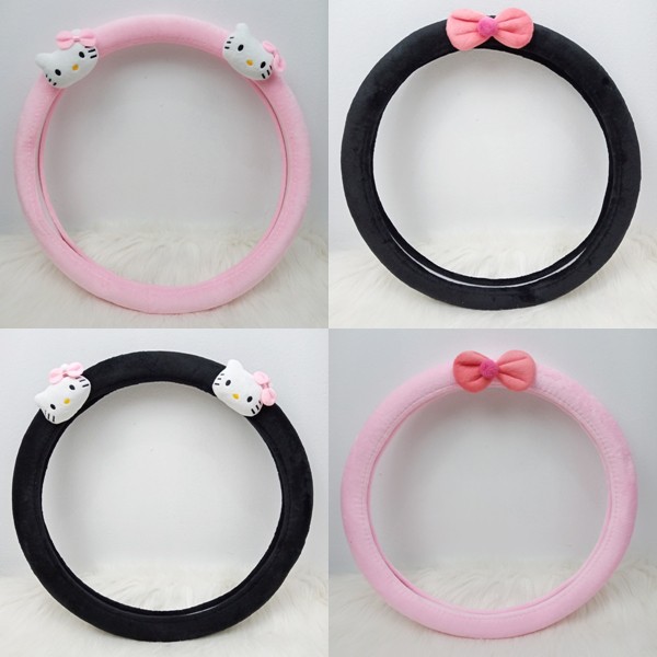 Sarung Cover Stir Setir Mobil Safetybelt Sabuk Bantal Headrest Full Set Hello Kitty HK n RIBBON