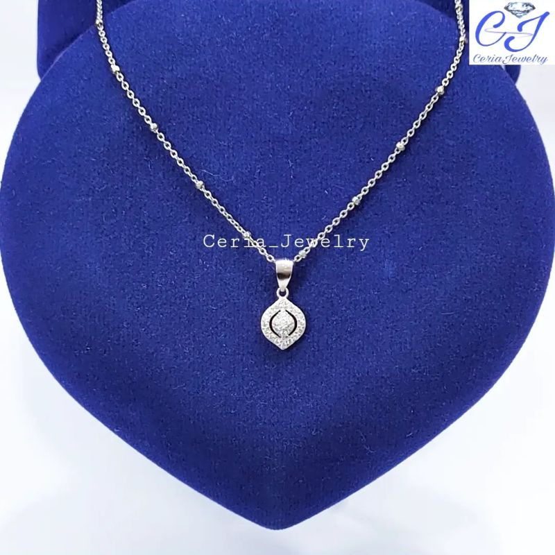 Kalung Perak Asli Silver Wanita 925 Lapis Emas Putih Model Liontin Oval Permata Variasi Bulat - Perhiasan Perak Wanita Asli