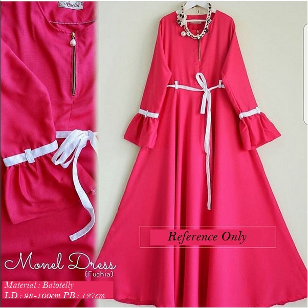 Busana Muslim Monel Dress Balotelly Fuchia Koleksi Terbaru