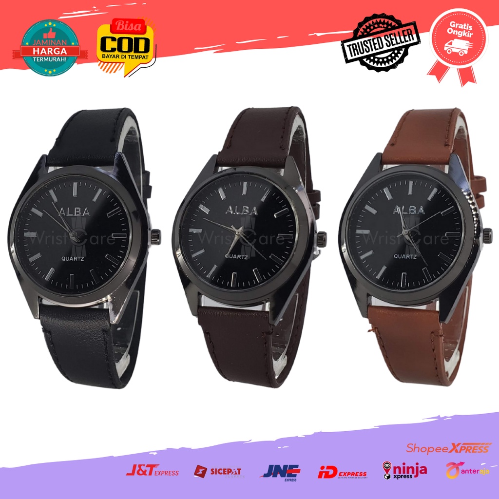 [COD] Jam Tangan Couple Fashion Analog Terbaru Remaja ABG Pria Wanita Strap Kulit Alba Branded Trendy Terbaru Termurah-Cowok