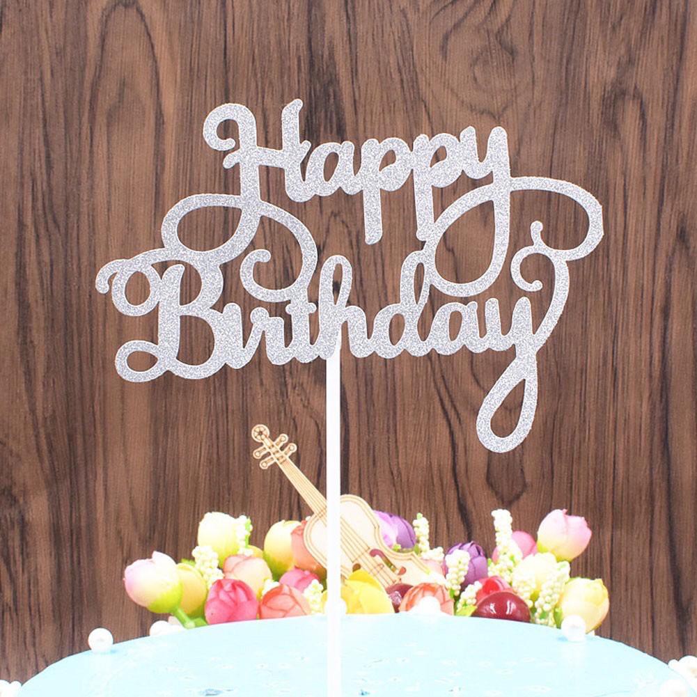 Topper Kue Cupcake Desain Tulisan Happy Birthday Glitter Bahan Kertas - BUM