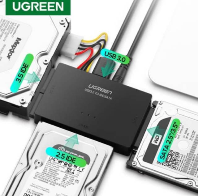 Ugreen Adapter Konverter Usb 3.0 to IDE SATA 2.5 3.5 SSD HDD CD DVD ROOM HARD DISK ORIGINAL