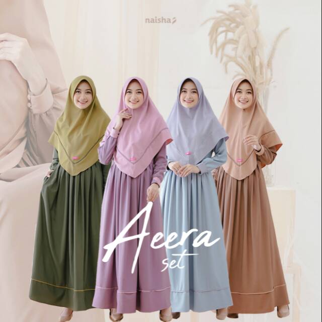 Gamis Aeera Set (Khimar) ORIGINAL By Naisha Gamis Cantik Gamis Polos Gamis Syar'i