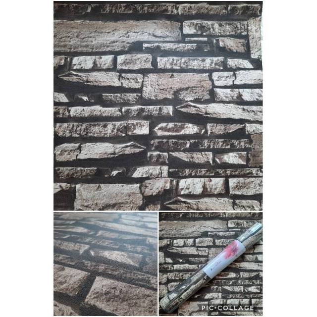 Baru - Wallpaper Dinding Vinyl Premium Abu-abu Motif Batu Alam 3D