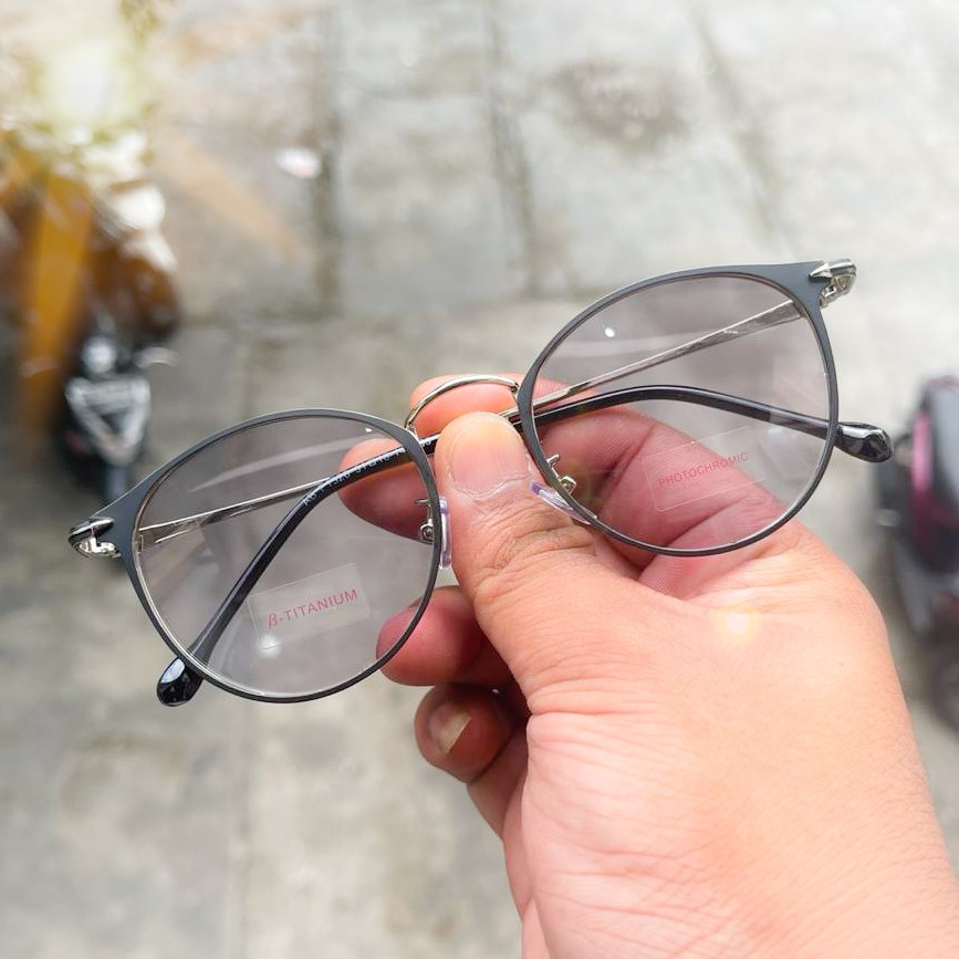 NEW KACAMATA PHOTOCROMIC 1326 WANITA PRIA TERBARU FRAME TITANIUM OPTIK FASHION VINTAGE BLUERAY-BLACK SILVER