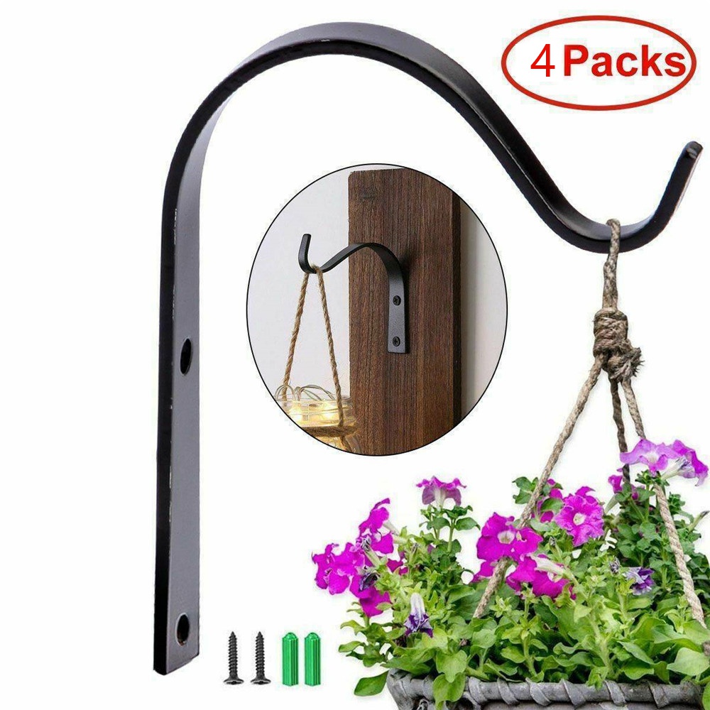 【COD Tangding】4Pcs/Set Metal Hanging Basket Brackets J-shaped Black 71mm Wrought Iron Hook Garden Plant Hanger Wall Decor