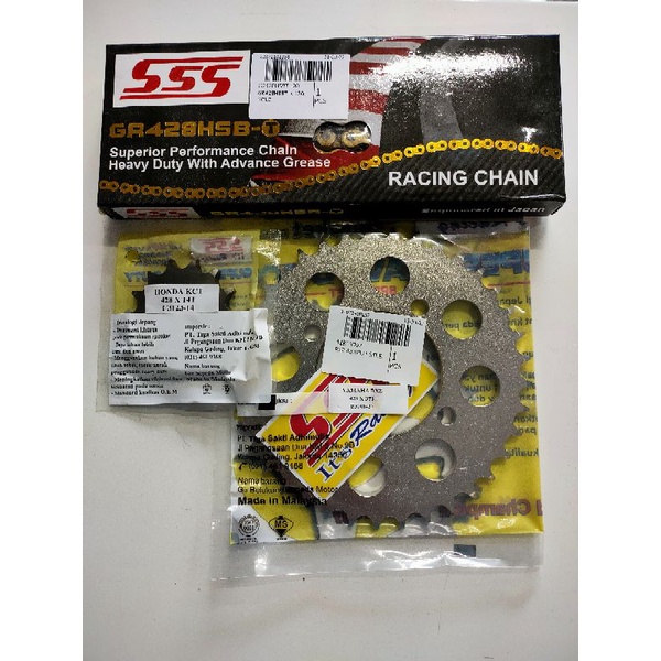 Gir depan Honda KCT sss 428 (Megapro/GL)+Gir belakang sss 428 RXZ + Rantai sss 428HSBT