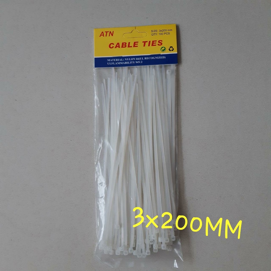 Kabel Ties 20 cm (3x200 mm) /Cable tie/Kabel Tis Putih/Hitam