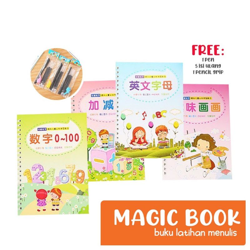 Magic Book Buku Paud Pintar Menulis Ajaib Free Bolpen Ajaib Buku Latihan Menulis Alphabet Abc Angka