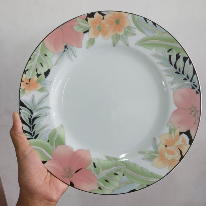 FLOWER DINNER PLATE PIRING KERAMIK SANGO MOTIF BUNGA JADUL VINTAGE ANTIK KLASIK CLASSIC KOLEKSI