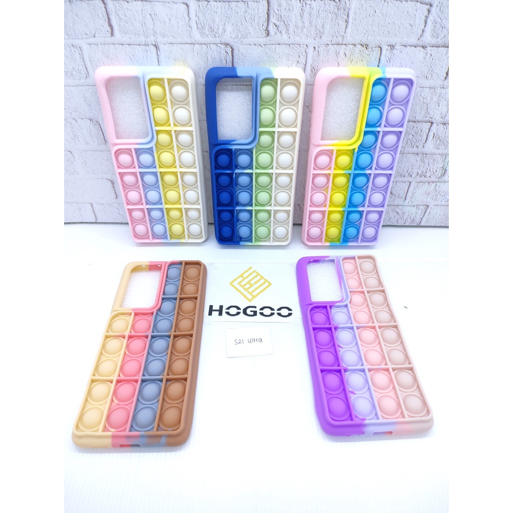 SILICONE CASE POP IT SAMSUNG S21 ULTRA - CASE PENGHILANG STRESS PUSH IT BUBBLE CASE RAINBOW