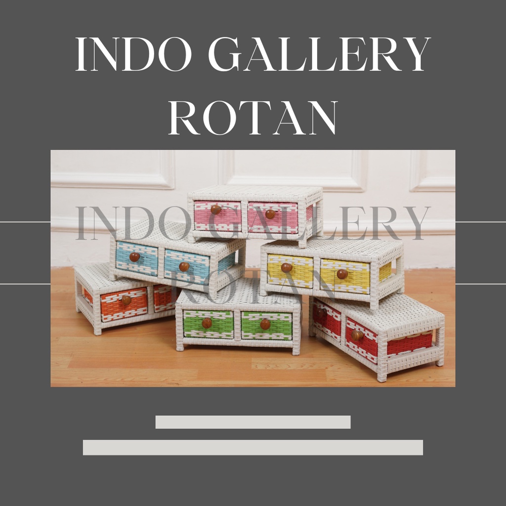 LEMARI LACI ROTAN 2 SUSUN MINIMALIS / LEMARI RAK KOSMETIK / RAK LACI PENYIMPANAN SERBAGUNA MINIMALIS