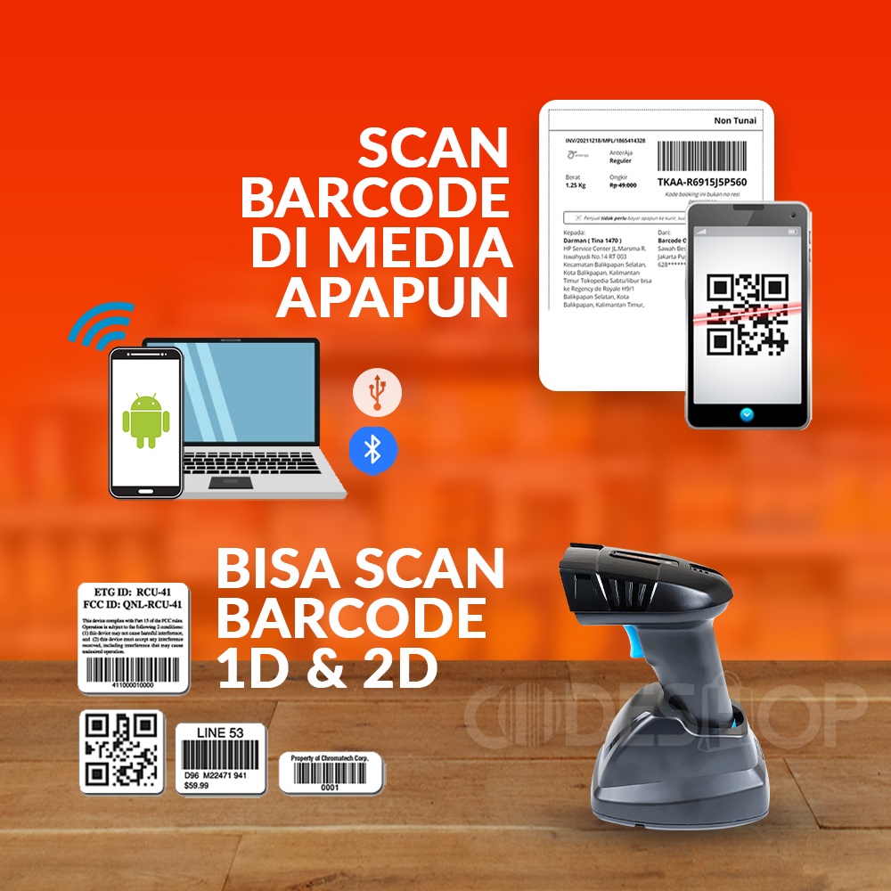 Barcode Scanner Kassen RF-2400 Scanner Imager Auto Sense Wireless 400m