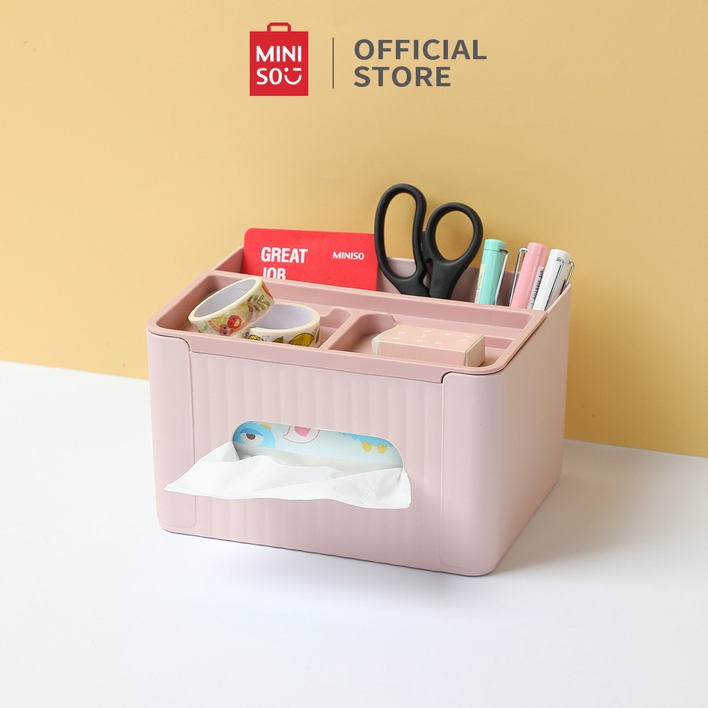 MINISO Kotak Tisu Serbaguna Multifungsi Kotak Penyimpanan Penyimpanan alat tulis Make Up Organizer M