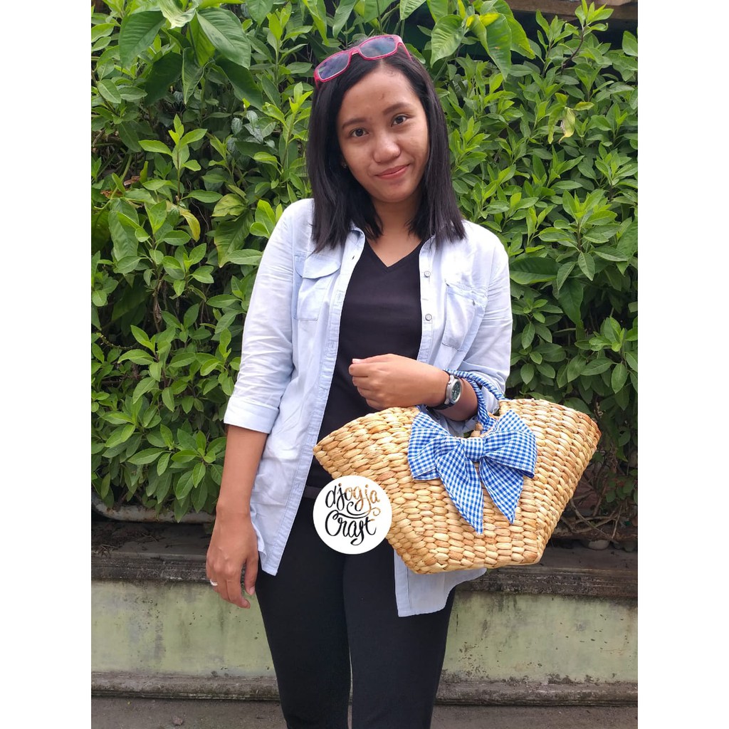 Tas Anyaman Eceng Gondok Pita - Biru