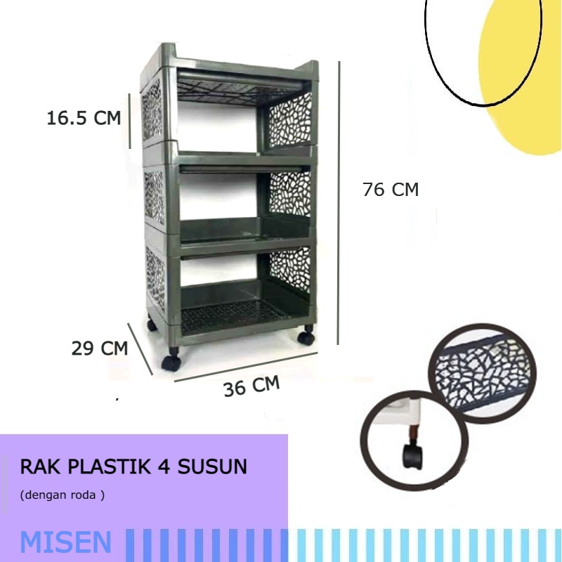 FUJIKYU MISEN RAK 4 TINGKAT / RAK PLASTIK 4 SUSUN UKURAN BESAR DENGAN RODA KABINET ( WARNA HIJAU )