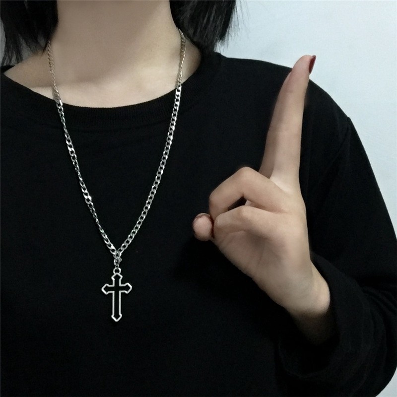 [ACKER] Rantai Logam Kepribadian Hip-hop Korea Dengan Kalung Liontin Cross-face Untuk Wanita / Pria