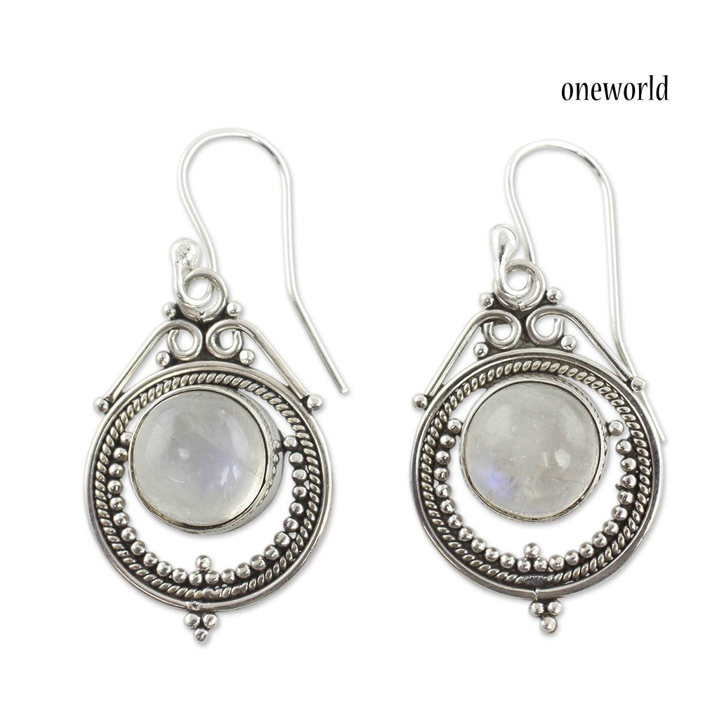 OW@ Women Vintage Hook Earings Fake Moonstone Hollow Jewelry Charms Party Gift