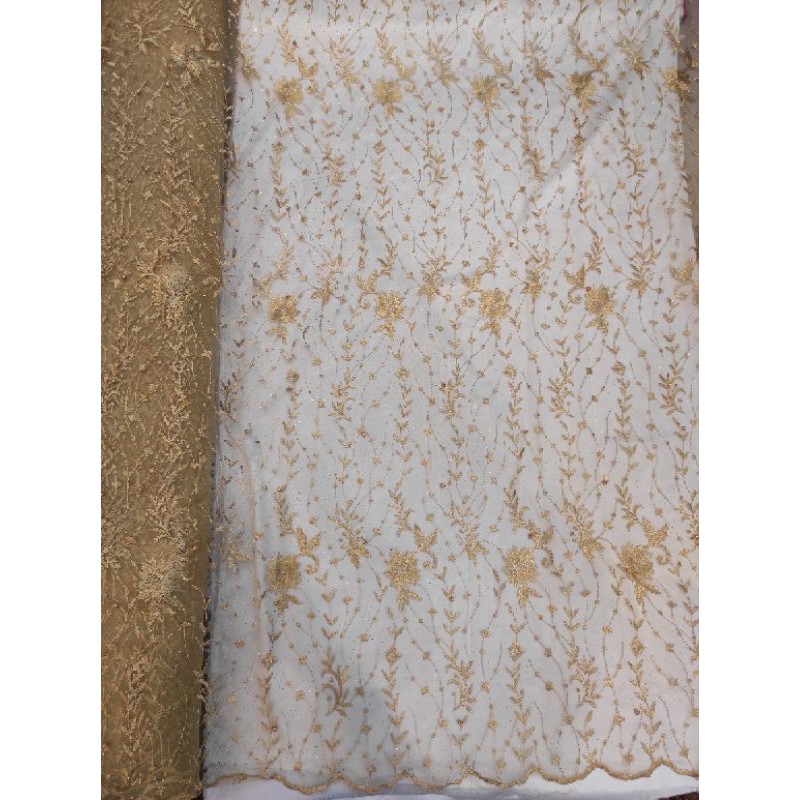 Tulle Bordir Bunga Salur Daun Kecil Kecil