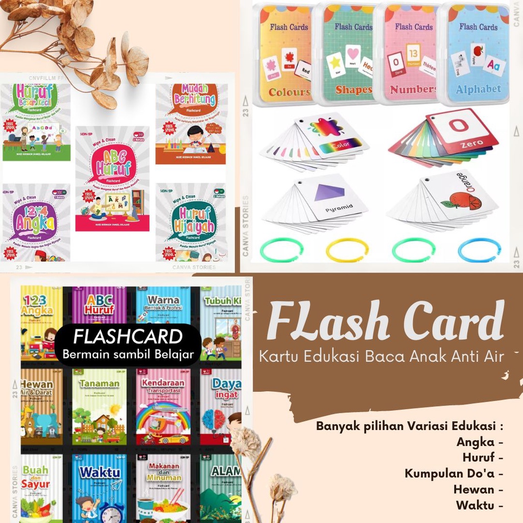 FLASHCARD Kartu Baca Anak isi 20 48 flash card angka huruf iqra hijaiyah animal wipe clean