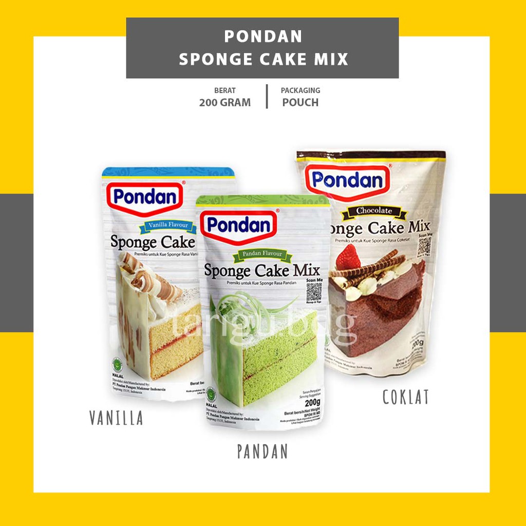 SPONGE CAKE MIX PONDAN 200GR - TEPUNG PREMIKS KUE SPONGE COKLAT VANILLA - KUE SPONS INSTANT PANDAN