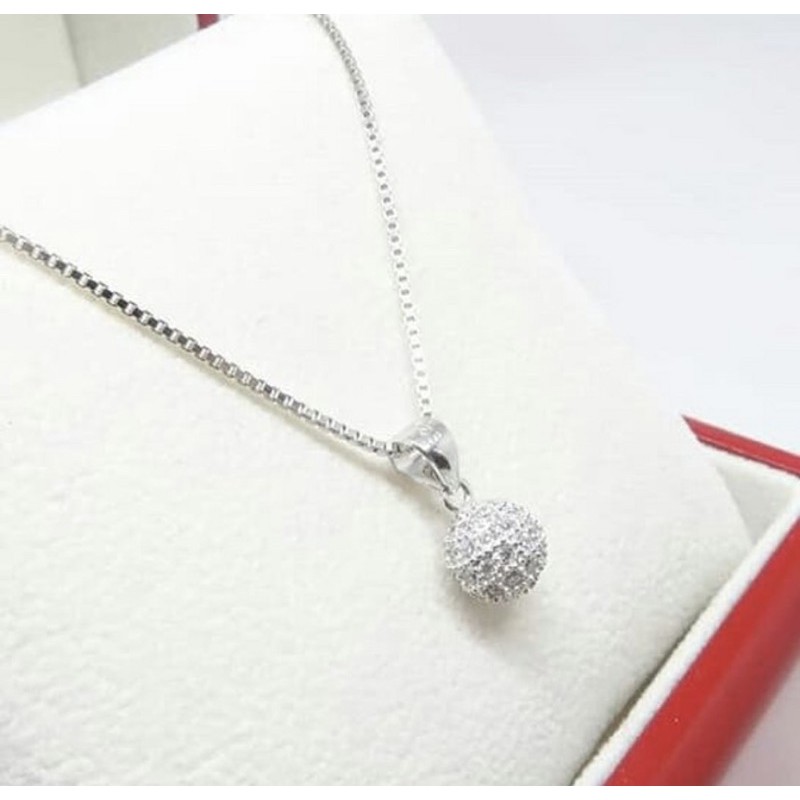 JBCL002 PERHIASAN KALUNG & LIONTIN BOLA DISCO PERAK SILVER 925 LAPIS EMAS PUTIH